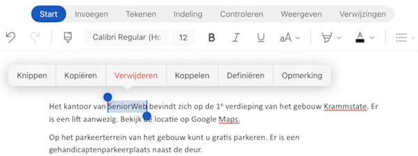 Tekst opmaken Word iPad